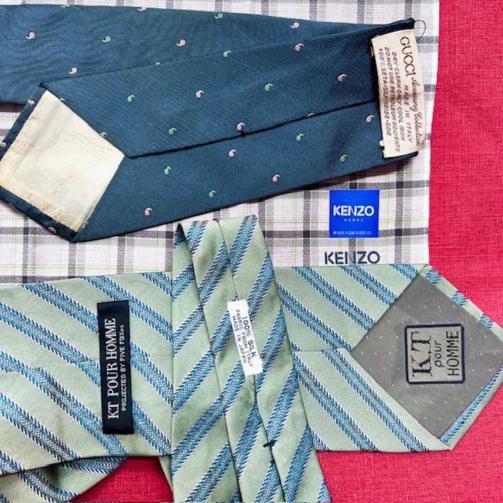 2 Neck Ties Silk: Gucci dark green & KT Homme +1 Kenzo Paris Handkerchief (40)